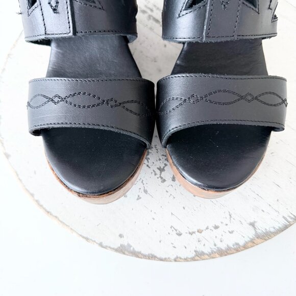 Lane Boots BECCA Womens Black Wedges 8.5 Western Sandals Cowgirl Wooden Heels - Picture 6 of 10